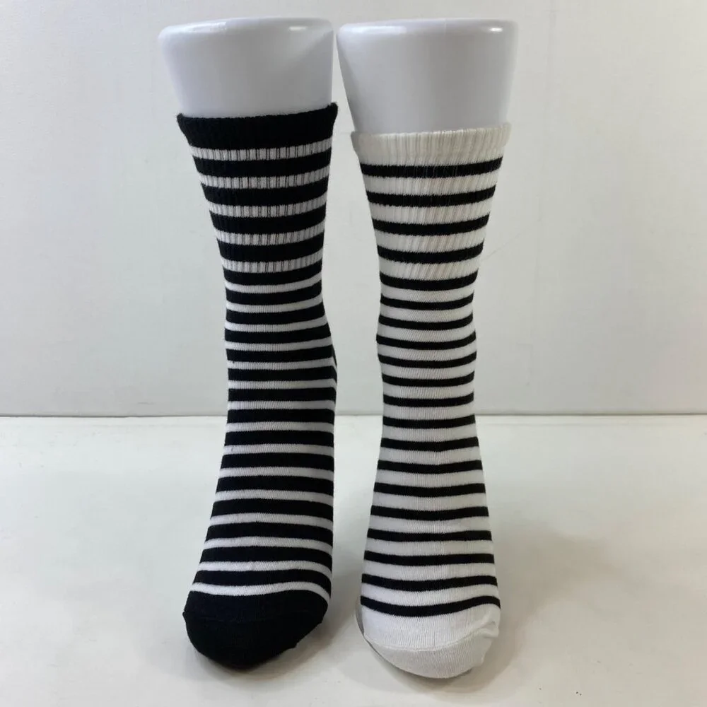 Womens Crew Socks Set 2 Striped Black White
